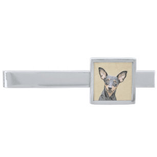 Miniature Pinscher Painting Cute Original Dog Art Silver Finish Tie Bar
