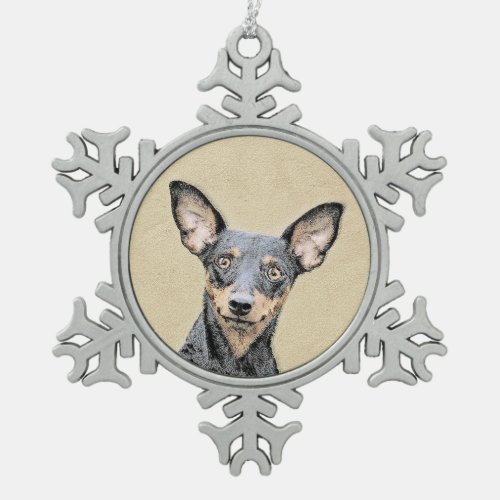 Miniature Pinscher Painting Cute Original Dog Art Snowflake Pewter Christmas Ornament