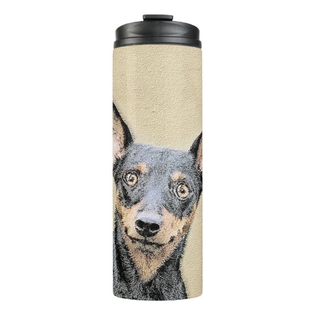 Miniature Pinscher Painting Cute Original Dog Art Thermal Tumbler (Front)