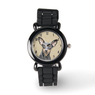 Miniature Pinscher Painting Cute Original Dog Art Watch
