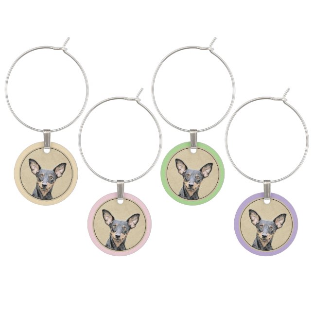 Miniature Pinscher Painting Cute Original Dog Art Wine Charm (Staggered)