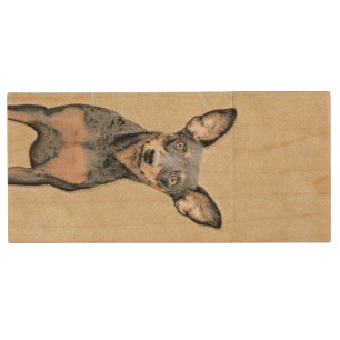 Miniature Pinscher Painting Cute Original Dog Art Wood Flash Drive