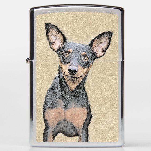 Miniature Pinscher Painting Cute Original Dog Art Zippo Lighter (Front)