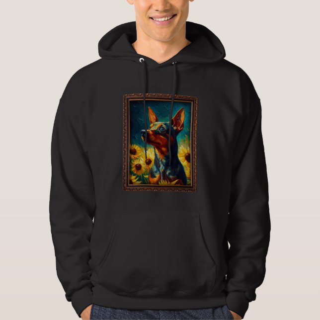 Miniature Pinscher Painting Sunflower Flower Mom W Hoodie (Front)