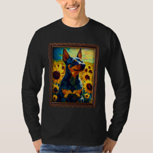 Miniature Pinscher Painting Sunflower Flower Mom W T-Shirt