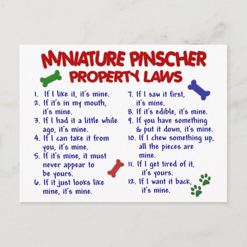 Miniature Pinscher Property Laws 2 Postcard