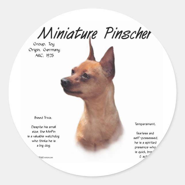 Miniature Pinscher (red) History Design Classic Round Sticker (Front)