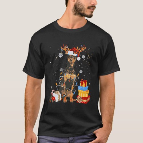 Miniature Pinscher Reindeer Christmas Lights Funny T_Shirt