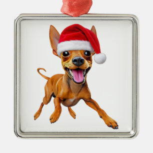 Miniature Pinscher Santa Hat Christmas Dog Min Pin Metal Ornament