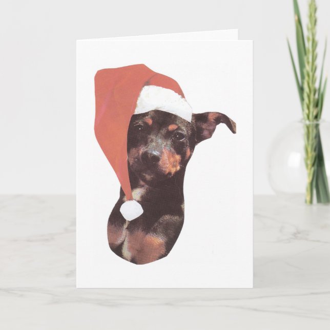 Miniature Pinscher Santa Hat Holiday Card (Front)
