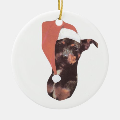 Miniature Pinscher Santa Hat Ornament