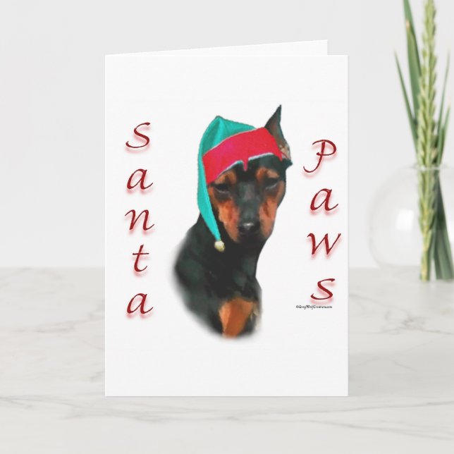 Miniature Pinscher Santa Paws Holiday Card (Front)