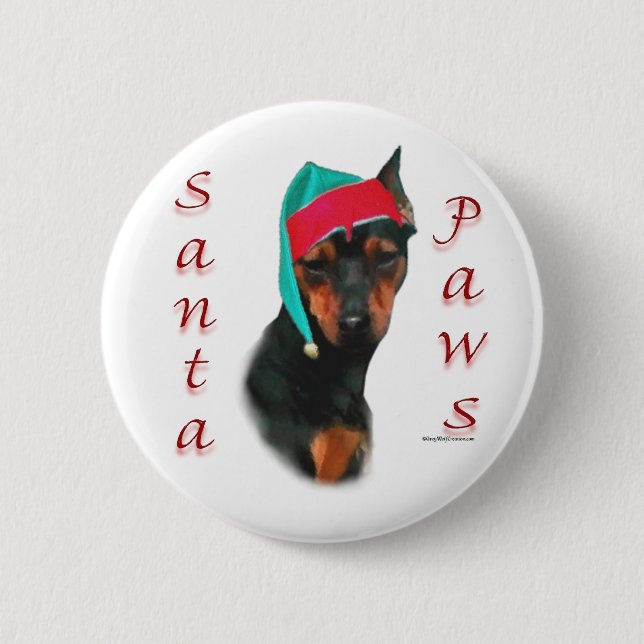 Miniature Pinscher Santa Paws Pinback Button (Front)