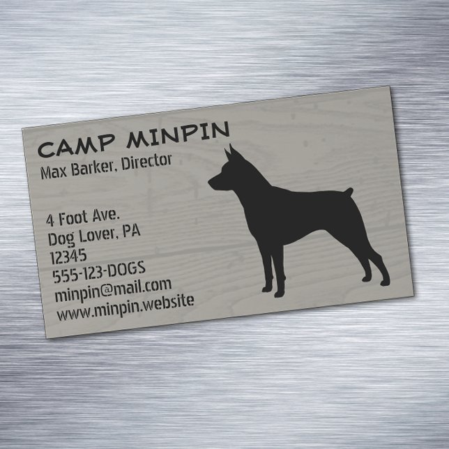 Miniature Pinscher Silhouette MinPin Wood Style Business Card Magnet (Creator Uploaded)