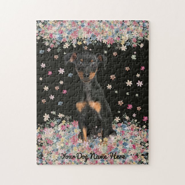 Miniature Pinscher sitting flower land Jigsaw Puzzle