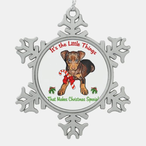 Miniature Pinscher Snowflake Pewter Christmas Ornament