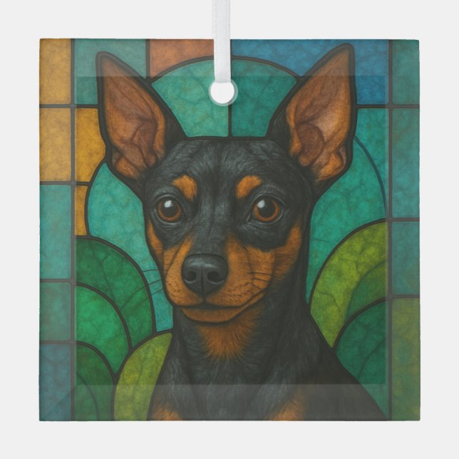 Miniature Pinscher "Stained Glass"  Glass Ornament (Front)