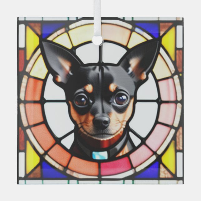 Miniature Pinscher "Stained Glass"  Glass Ornament (Front)