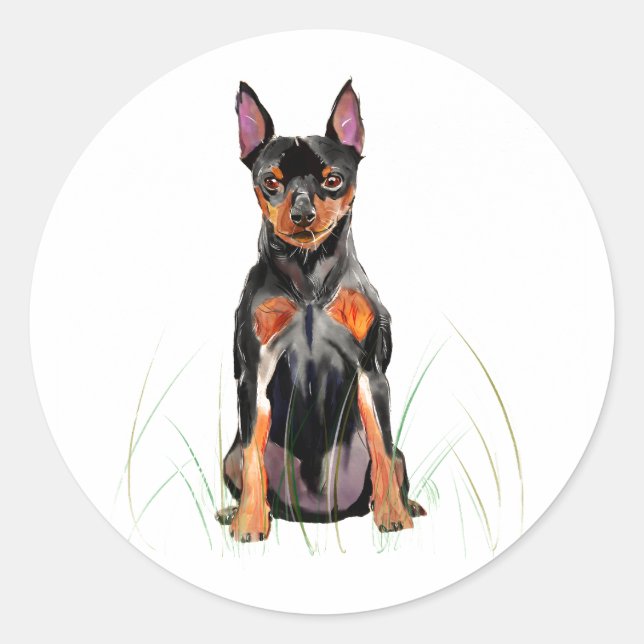 Miniature Pinscher Sticker, Min Pin Dog Lover Classic Round Sticker (Front)
