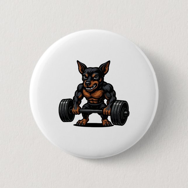 Miniature Pinscher Weightlifting Bodybuilder Worko Button (Front)