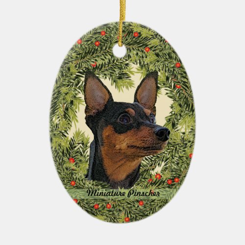 Miniature Pinscher Wreath Ceramic Ornament