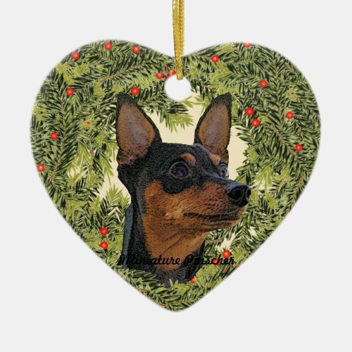 Miniature Pinscher Wreath Ceramic Ornament