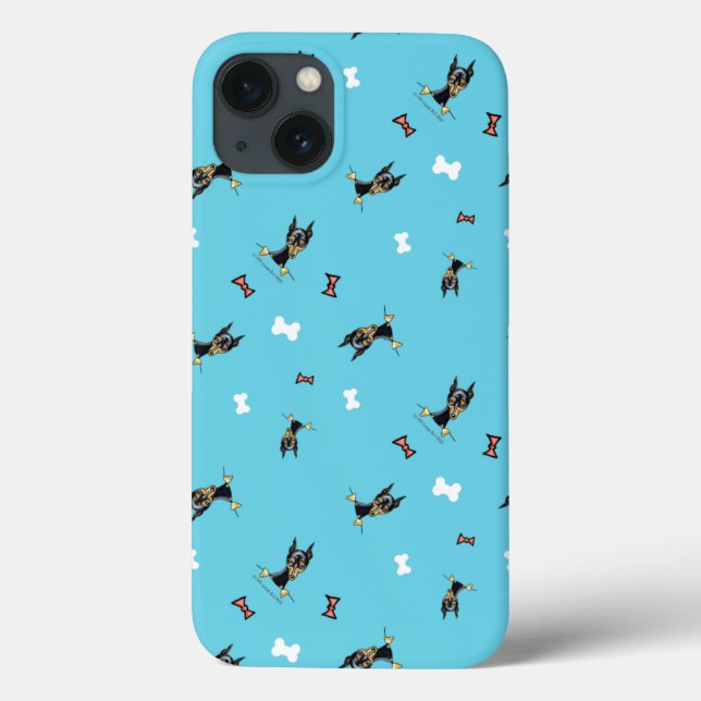 Miniature Pinschers Bows and Bones Blue Case-Mate iPhone Case (Back)
