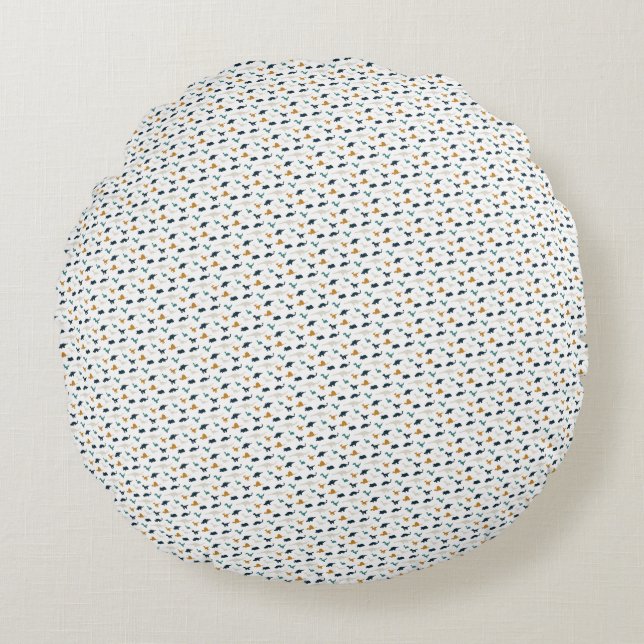 Miniature Playful Dinosaurs Pattern Round Pillow (Front)