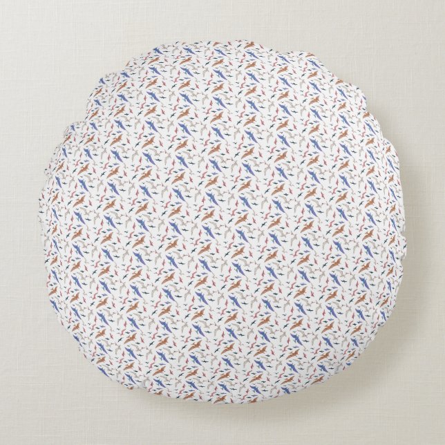 Miniature Playful Dinosaurs Pattern Round Pillow (Front)