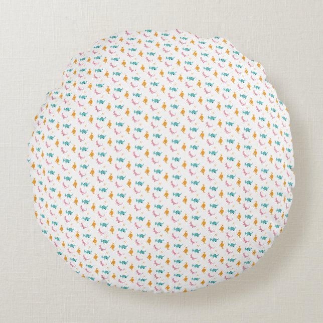 Miniature Playful Dinosaurs Pattern Round Pillow (Front)
