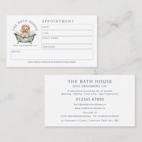 Miniature Poodle Dog Groomer Appointment Card