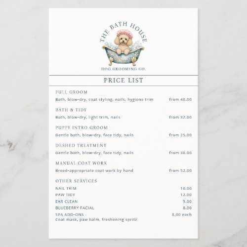 Miniature Poodle Dog Grooming Price List Flyer