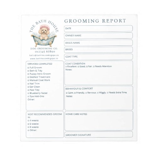 Miniature Poodle Grooming Report Card Notepad