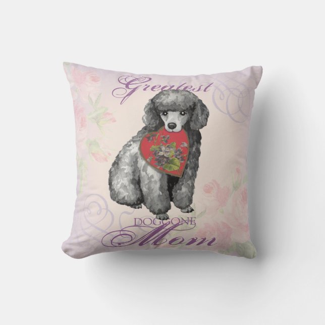 Miniature Poodle Heart Mom Throw Pillow (Front)