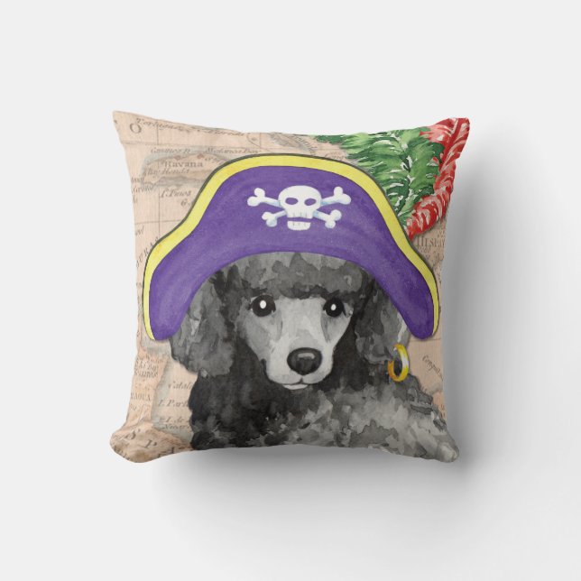 Miniature Poodle Pirate Throw Pillow (Front)