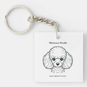 Miniature Poodle Portrait Black Line Illustration Keychain
