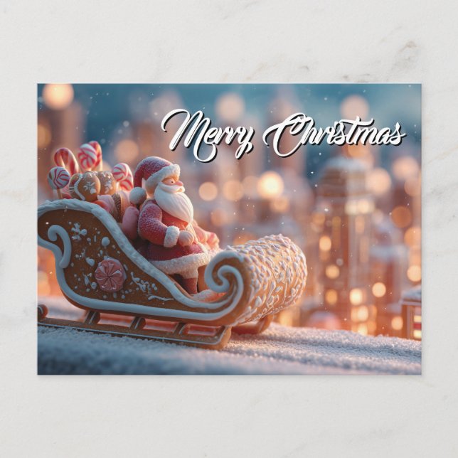 Miniature Santa in Gingerbread Sleigh Postcard (Front)