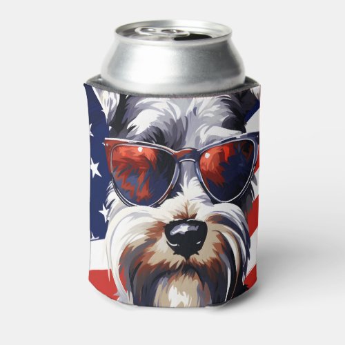 Miniature Schnauzer 4th of July Independence day Can Cooler