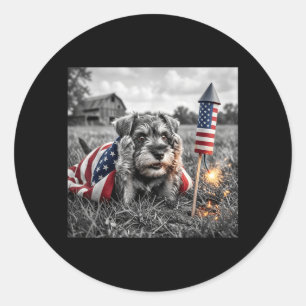 Miniature Schnauzer Aamerican Usa Flag 250 Years Classic Round Sticker