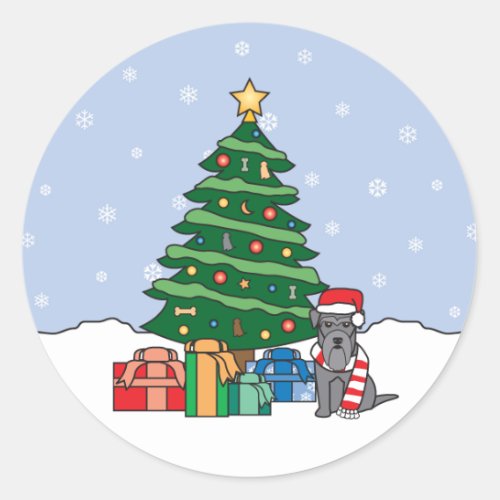 Miniature Schnauzer and Christmas Tree Classic Round Sticker