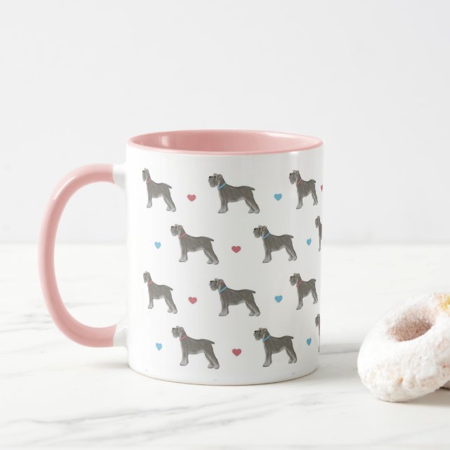 Miniature Schnauzer and Hearts Mug (With Donut)