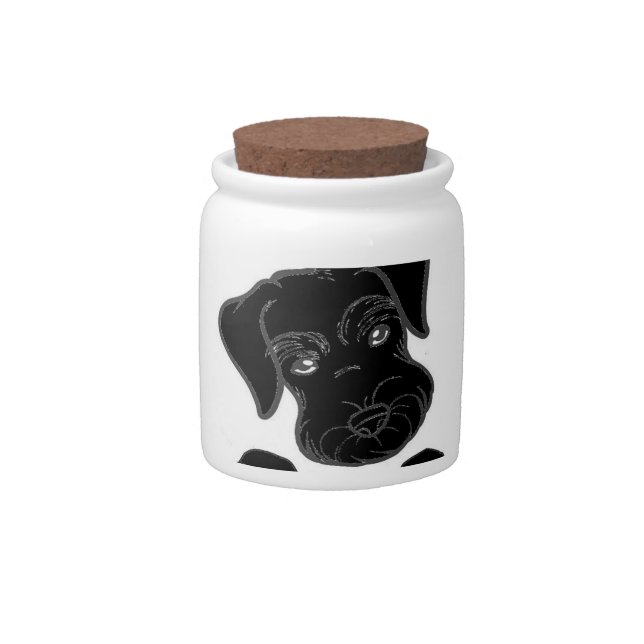 miniature schnauzer black peeking candy jar (Front)