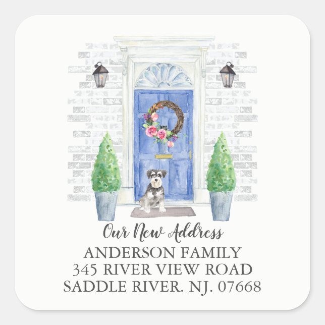 Miniature Schnauzer Blue Door New Address Label (Front)