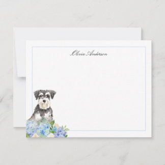 Miniature Schnauzer Blue Hydrangea Personalized Note Card