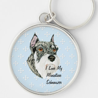 Miniature Schnauzer - Blue w/ White Diamond Design Keychain