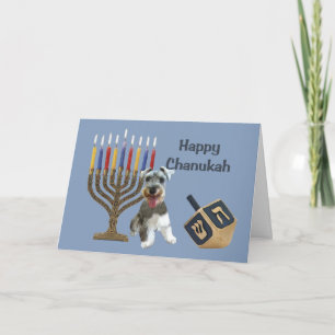Miniature Schnauzer Chanukah Card Menorah Dreidel