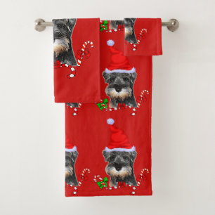 Miniature Schnauzer Christmas Bath Towel Set