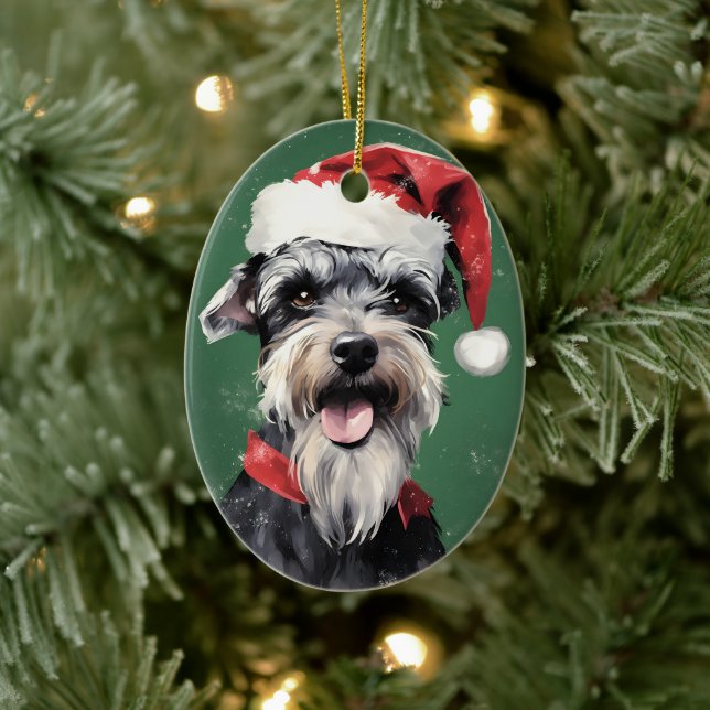 Miniature Schnauzer Christmas brush painting artwo Ceramic Ornament (Tree)