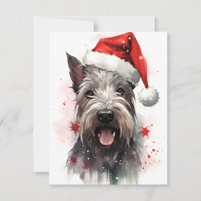 Miniature Schnauzer Christmas brush painting artwo Holiday Card (Front)