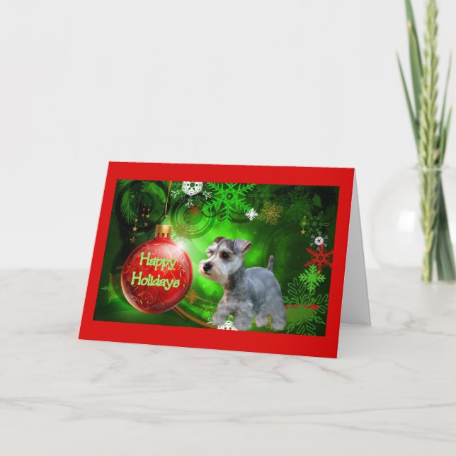 Miniature Schnauzer Christmas Card Happy Holidays (Front)